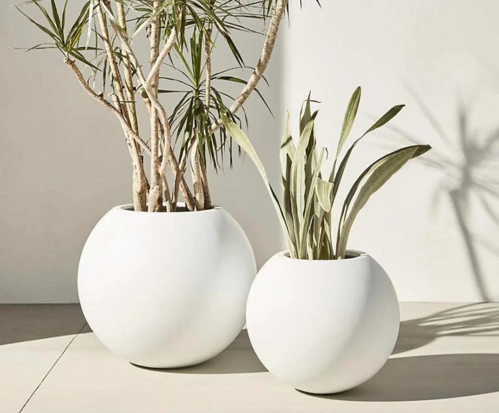 Küre Yuvarlak Top Vazo Dekoratif Saksı BEYAZ 25*20cm