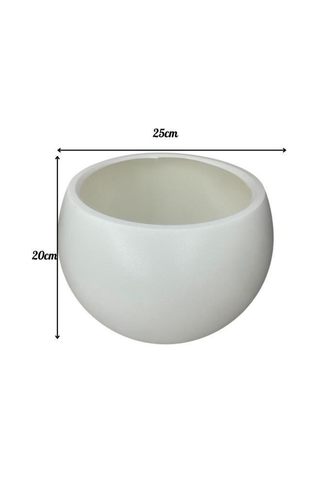 Küre Yuvarlak Top Vazo Dekoratif Saksı BEYAZ 25*20cm