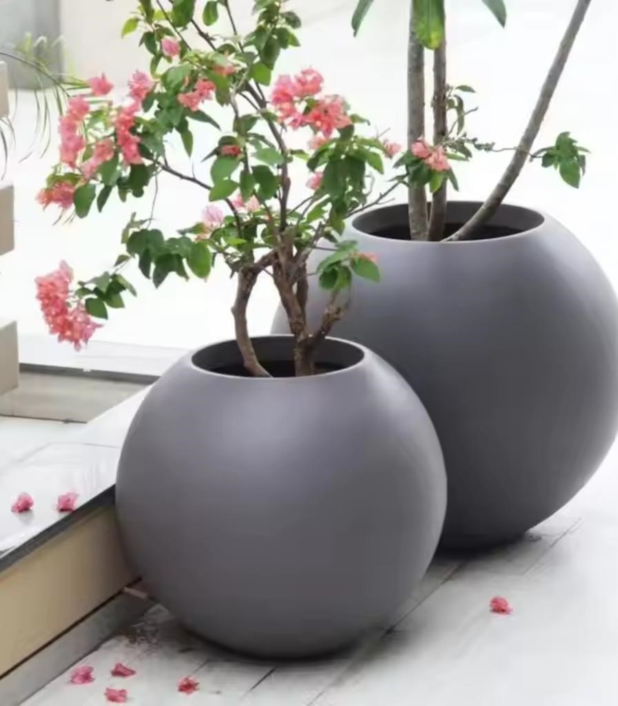 Küre Yuvarlak Top Vazo Dekoratif Saksı ANTRASİT 25*20cm