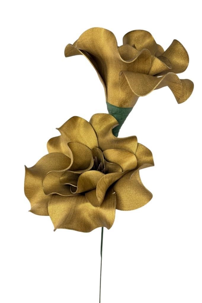 Latex Çiçek 2 Kafalı Manolya Yapay Çiçek Köpük Çiçek GOLD ALTIN Renk