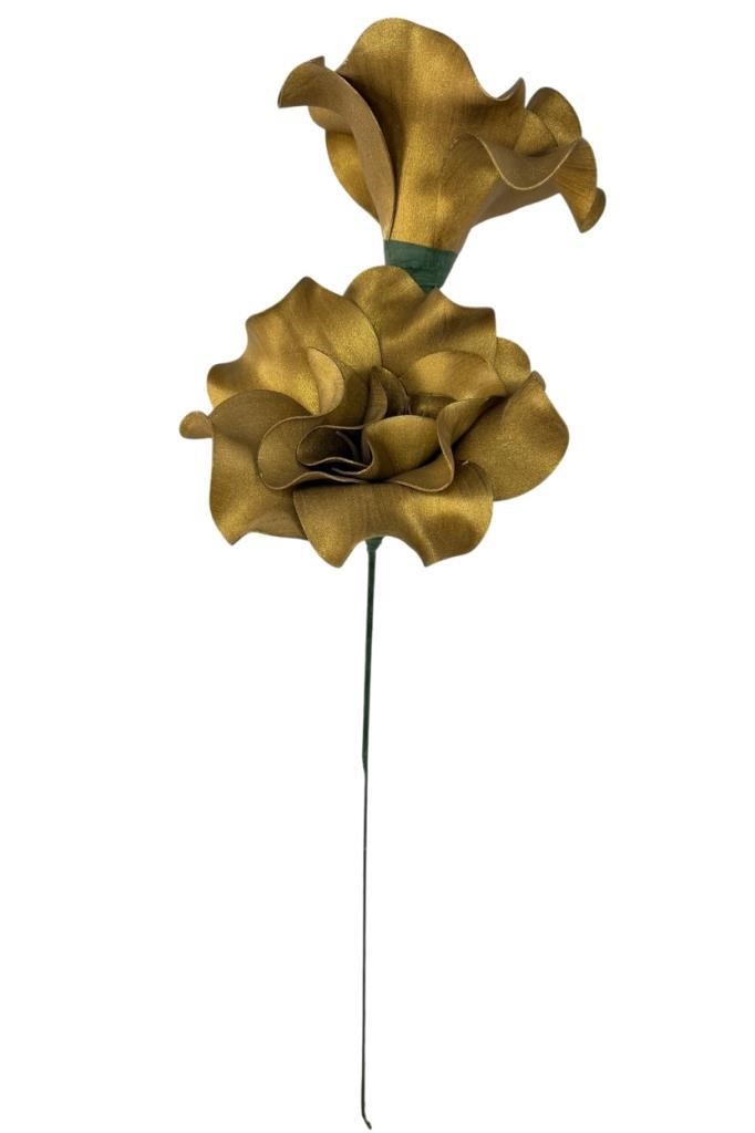 Latex Çiçek 2 Kafalı Manolya Yapay Çiçek Köpük Çiçek GOLD ALTIN Renk