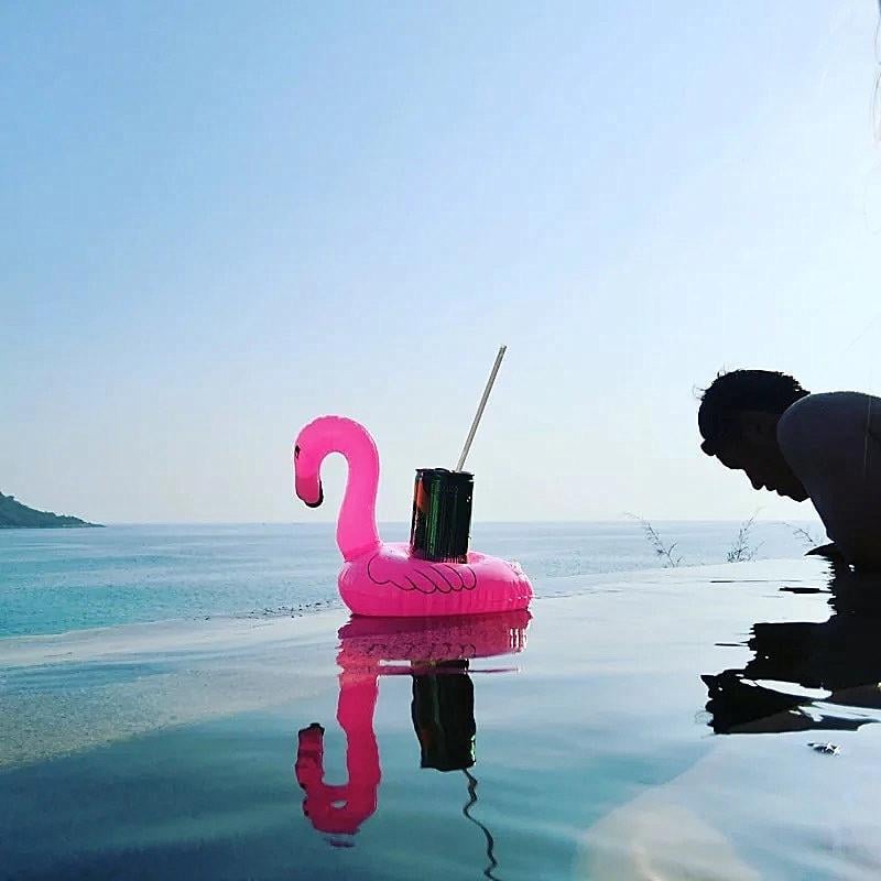 Pembe Flamingo Şişme Bardak Simidi İçecek Tutacağı