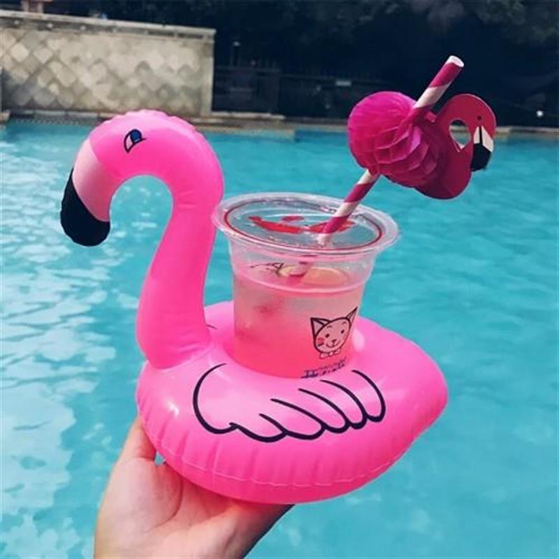 Pembe Flamingo Şişme Bardak Simidi İçecek Tutacağı