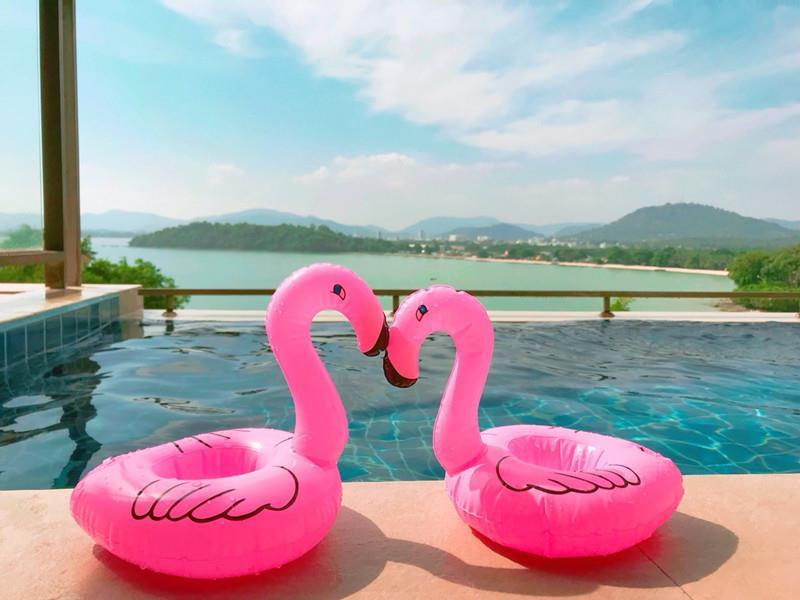 Pembe Flamingo Şişme Bardak Simidi İçecek Tutacağı
