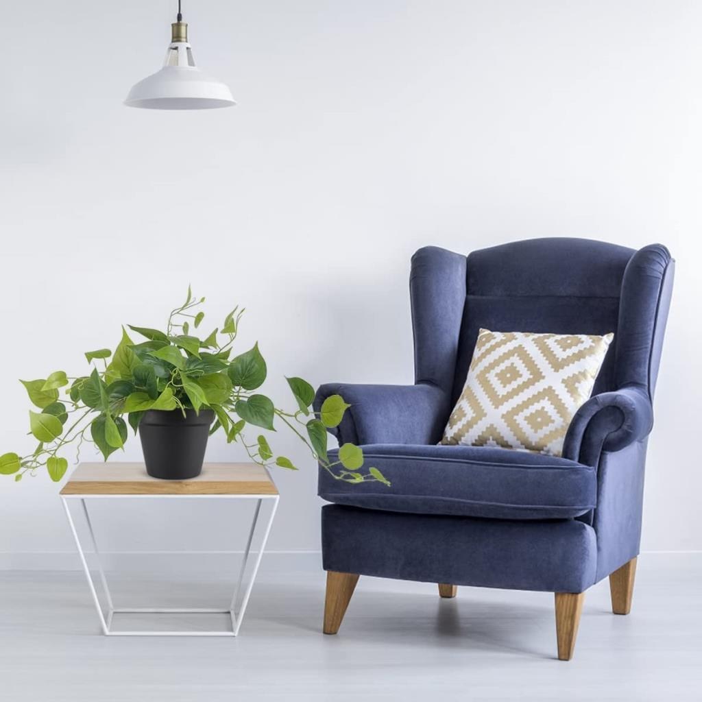 Saksıda Sarmaşık Sarı Yeşil Oval Yapraklı Sarmaşık Yapay Çiçek Siyah Saksıda 