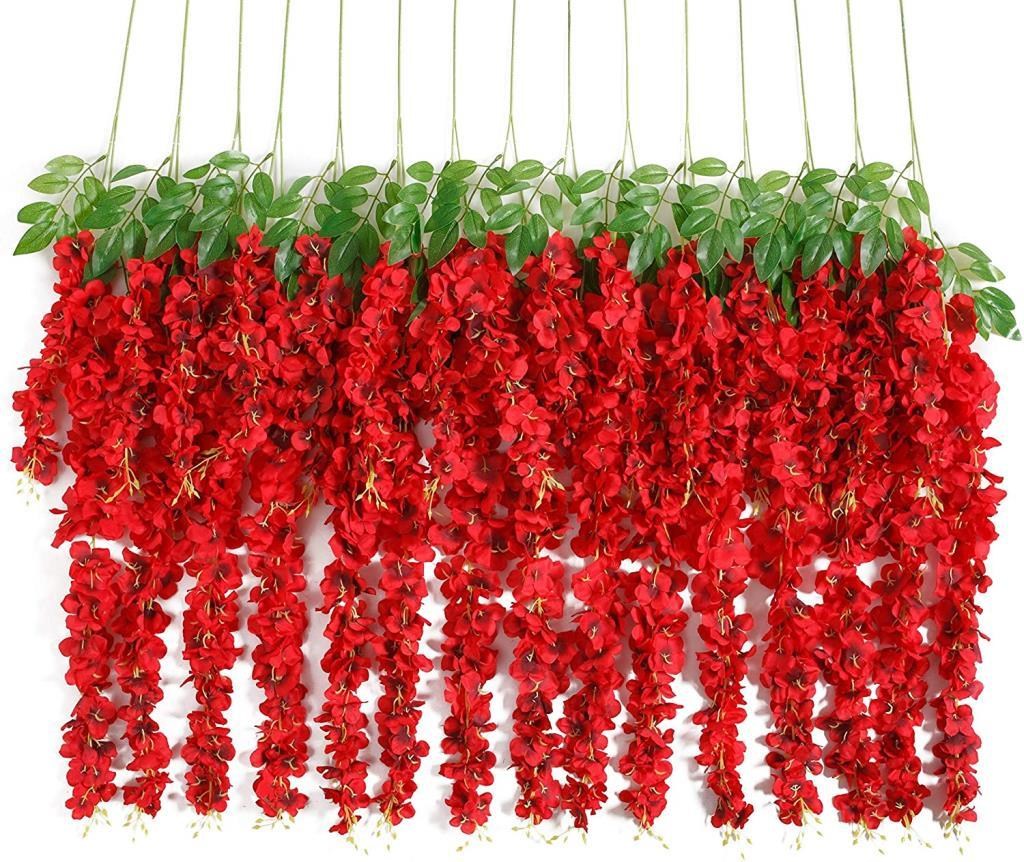 Sarkan Yapay Çiçek Akasya KIRMIZI 80 cm 3 Sarkan Dallı 12 ADET BAĞ