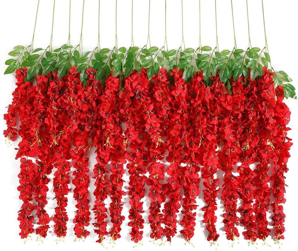 Sarkan Yapay Çiçek Akasya KIRMIZI 80 cm 3 Sarkan Dallı 12 ADET BAĞ
