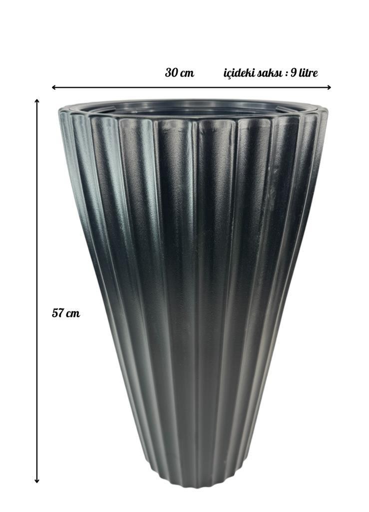 Siyah Lilyum Model Vazo Dekoratif Plastik Saksı 57cm 9 Litre İç Hacim Estetik ve Modern Tasarım