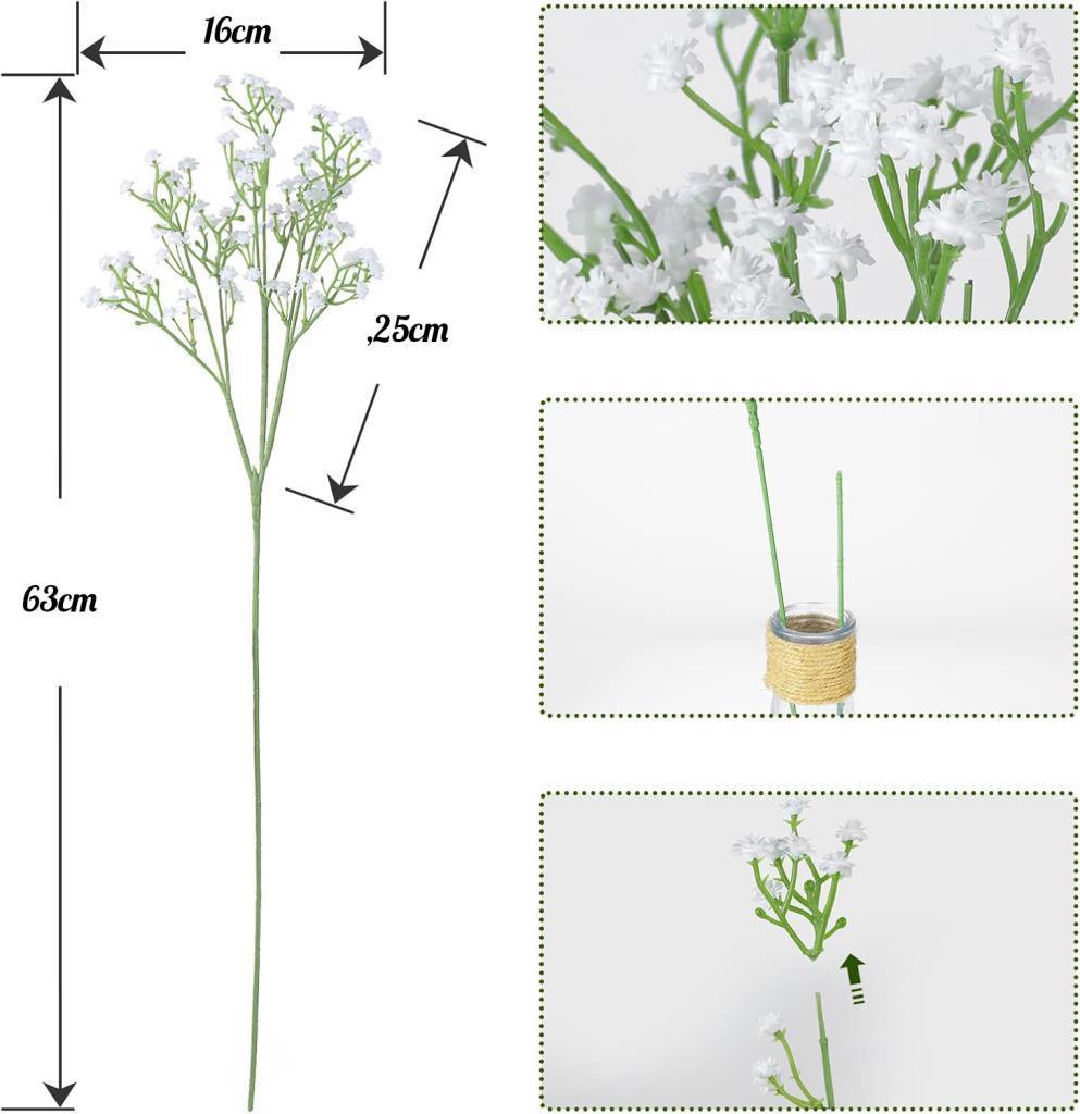 Uzun Dal Yapay Çiçek Plastik Beyaz Cipso 4Dallı 63cm