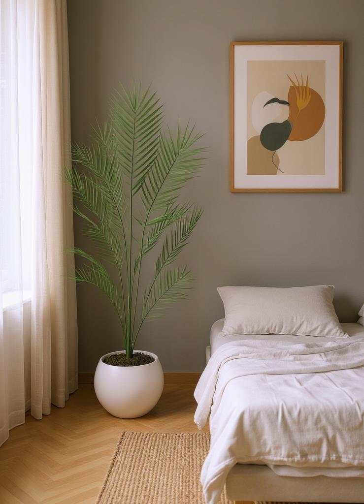 Yapay Ağaç 20 Yaprak Palmiye Ağacı Beyaz Küre Saksıda 130*60cm