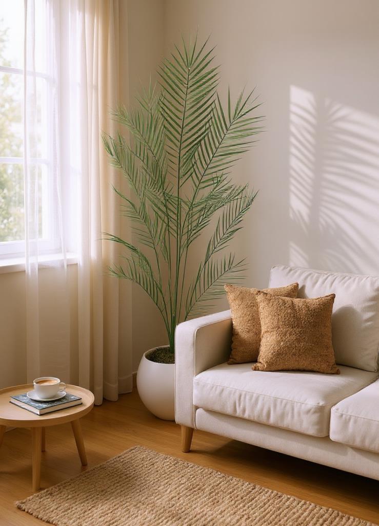 Yapay Ağaç 20 Yaprak Palmiye Ağacı Beyaz Küre Saksıda 130*60cm