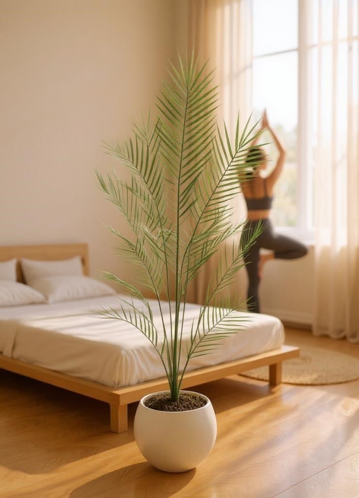 Yapay Ağaç 20 Yaprak Palmiye Ağacı Beyaz Küre Saksıda 130*60cm