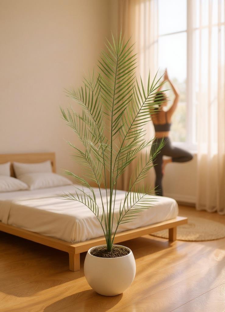 Yapay Ağaç 20 Yaprak Palmiye Ağacı Beyaz Küre Saksıda 130*60cm