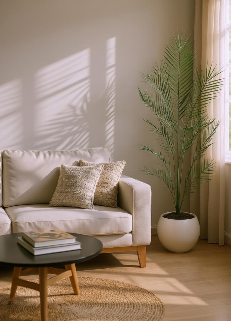 Yapay Ağaç 20 Yaprak Palmiye Ağacı Beyaz Küre Saksıda 130*60cm