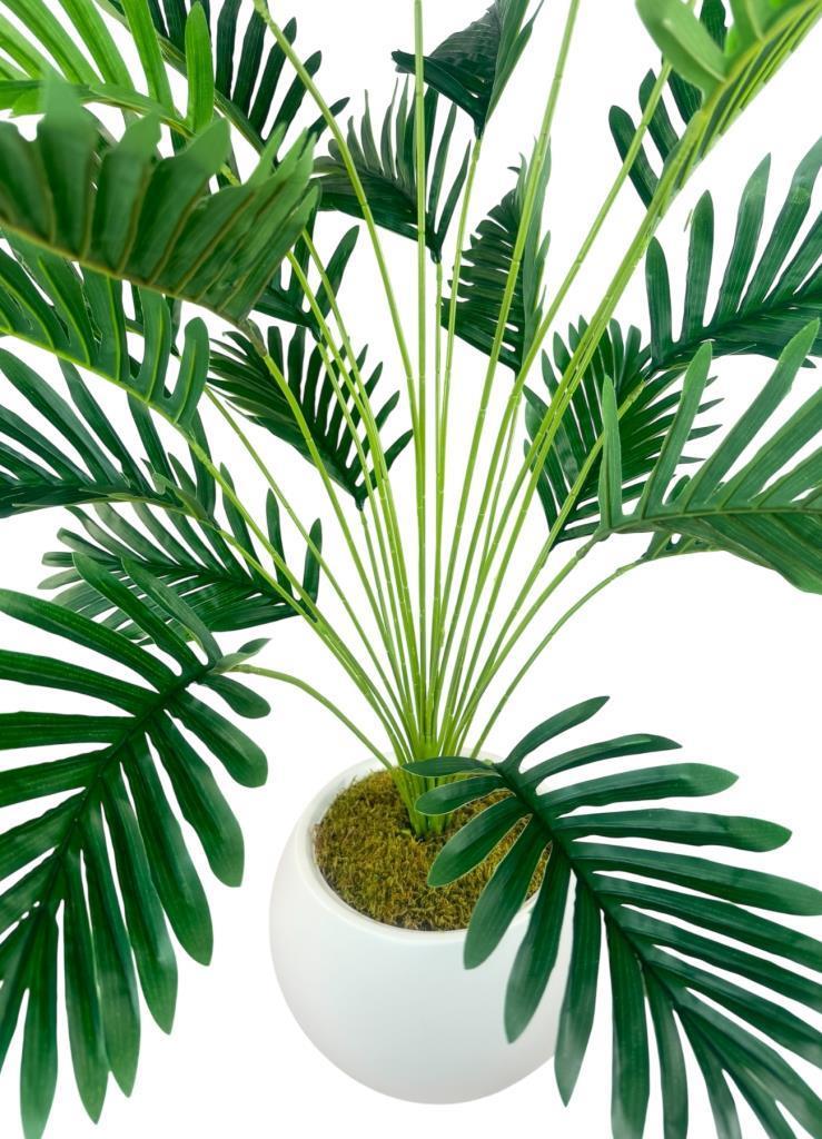 Yapay Ağaç 23 yaprak Palmiye Ağacı Beyaz Küre Saksıda 90*60cm