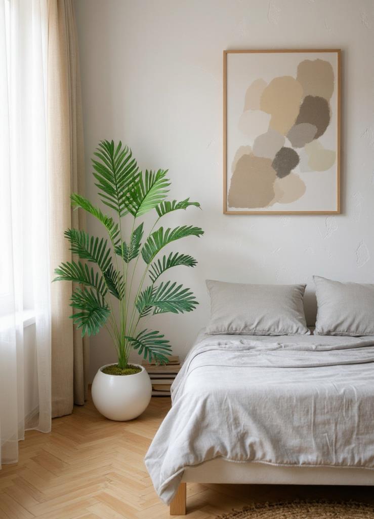 Yapay Ağaç 23 yaprak Palmiye Ağacı Beyaz Küre Saksıda 90*60cm