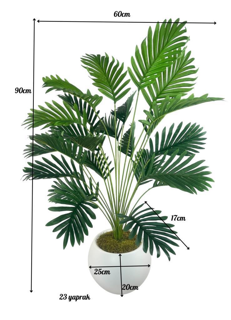 Yapay Ağaç 23 yaprak Palmiye Ağacı Beyaz Küre Saksıda 90*60cm
