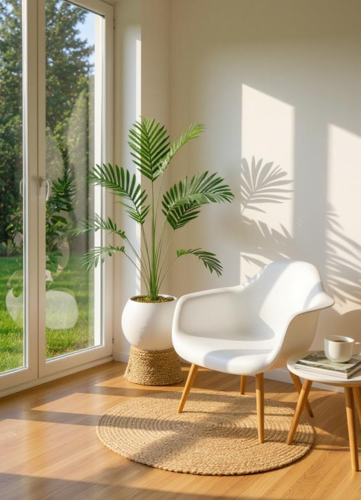 Yapay Ağaç 23 yaprak Palmiye Ağacı Beyaz Küre Saksıda 90*60cm