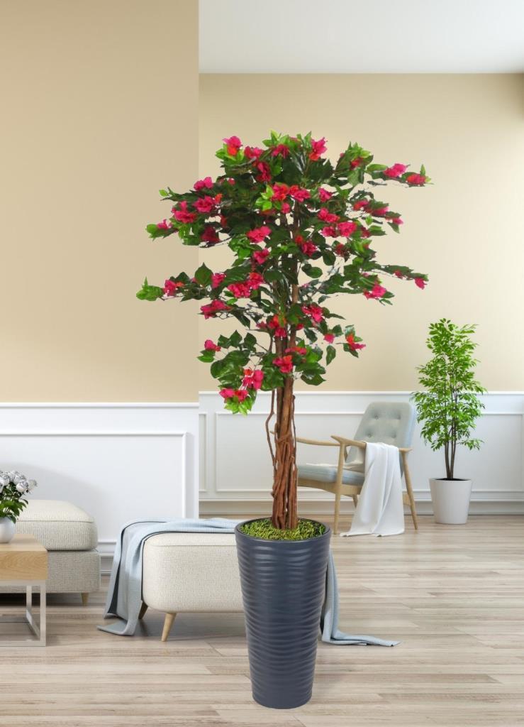 Yapay Ağaç Antrasit 57cm Kumsal Vazoda Begonvil Ağacı Fuşya Bodrum Çiçeği 180cm