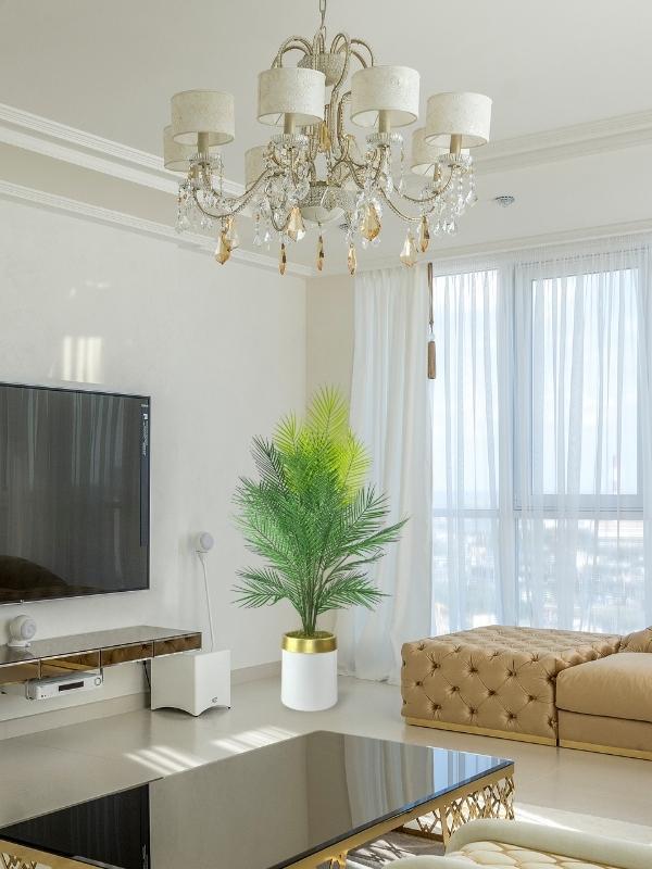 Yapay Ağaç Areka 130*60cm 40Yapraklı BeyazGold Paslanmaz Saksıda 