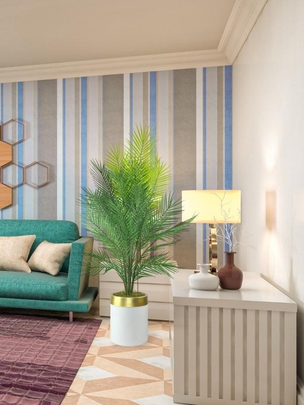 Yapay Ağaç Areka 130*60cm 40Yapraklı BeyazGold Paslanmaz Saksıda 