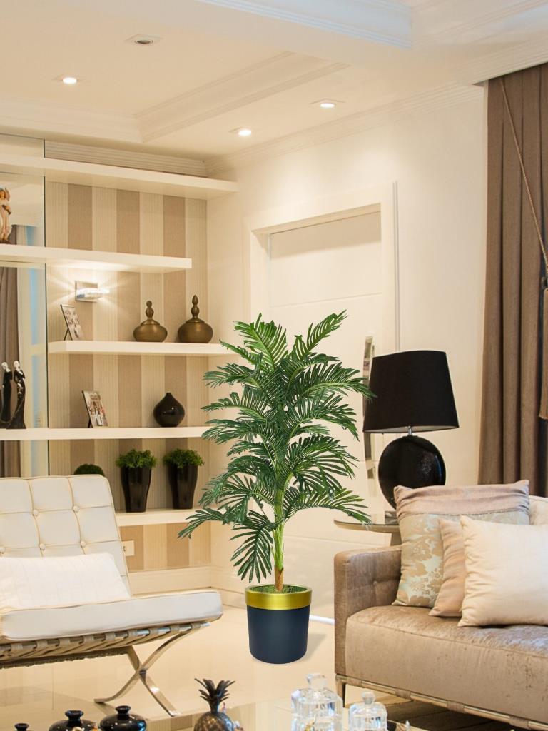 Yapay Ağaç Areka 150cm Gür Yapraklı Siyah Gold Paslanmaz Saksıda