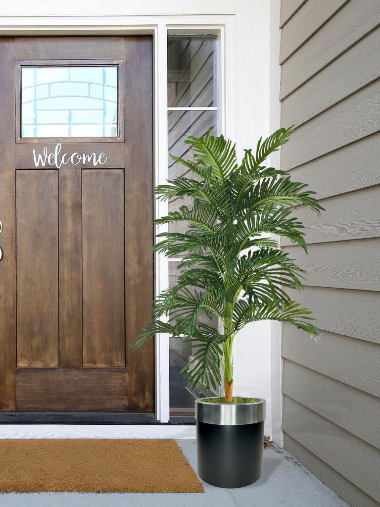 Yapay Ağaç Areka 150cm Gür Yapraklı Siyah Gümüş Paslanmaz Saksıda