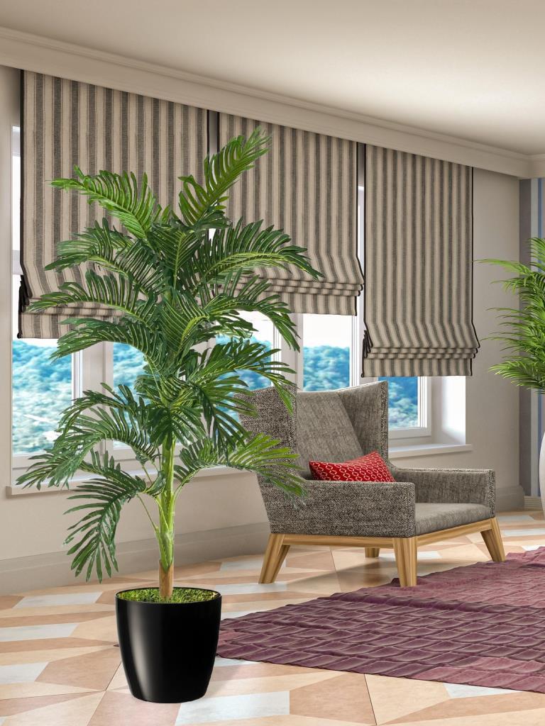 Yapay Ağaç Areka 150cm Gür Yapraklı Siyah Plastik Yakut Saksıda