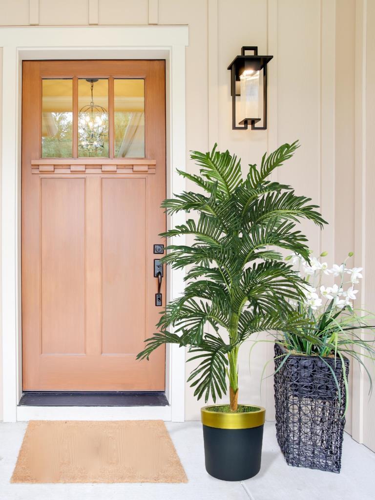 Yapay Ağaç Areka 150cm Gür Yapraklı Siyah Gold Paslanmaz Saksıda