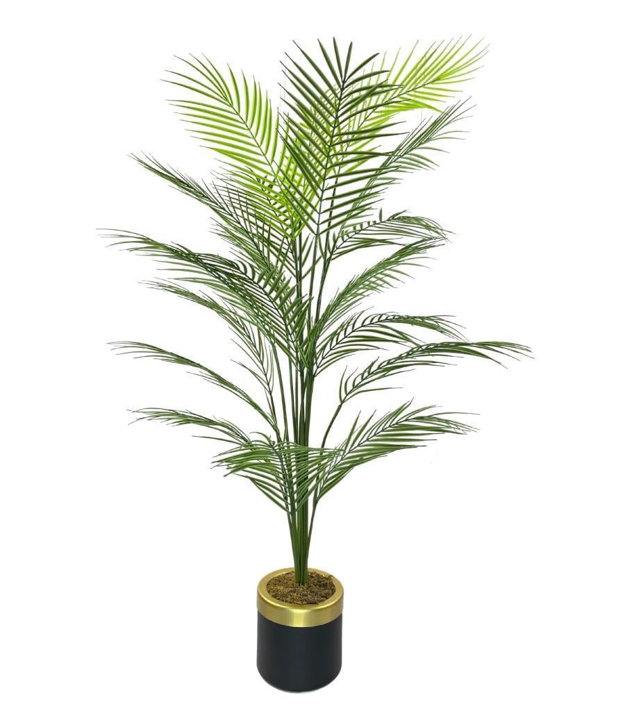 Yapay Ağaç Areka Ağacı Gold Halkalı Siyah Lüx Saksılı Palmiye Ağacı Salon Bitkisi 130 cm 20 Yaprak