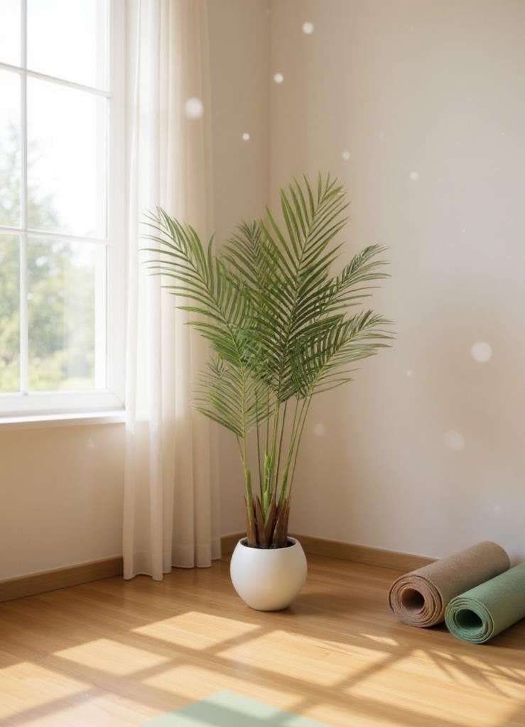 Yapay Ağaç Areka Ağacı Palmiye Ağacı Beyaz Küre Saksıda 140cm Salon Bitkisi 