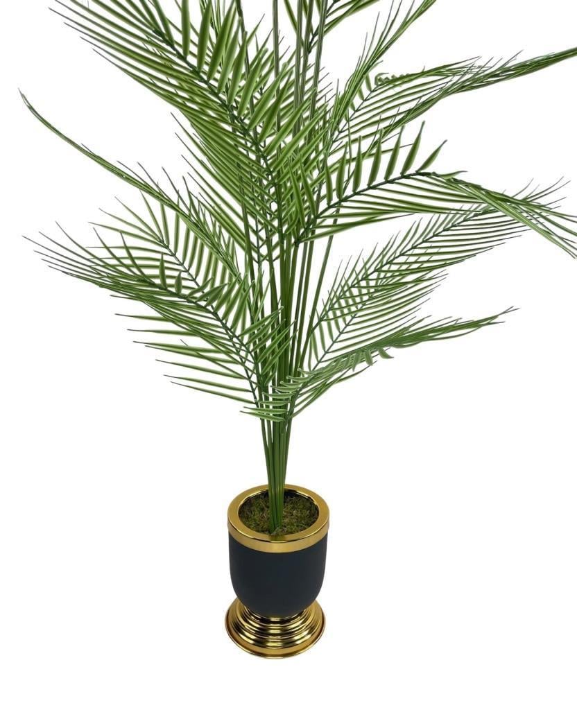 Yapay Ağaç Areka Ağacı Salon Bitkisi Siyah Gold Metal Vazoda 130 cm 12 Yaprak