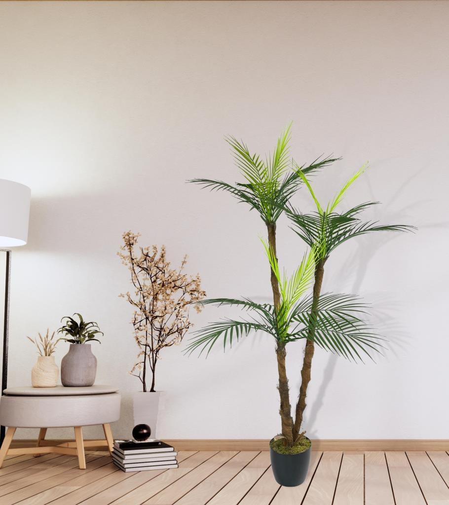Yapay Ağaç Areka Palmiye 3Katlı 3 Dal 18 Yaprak 130cm Salon Çiçeği Yapay Çiçek