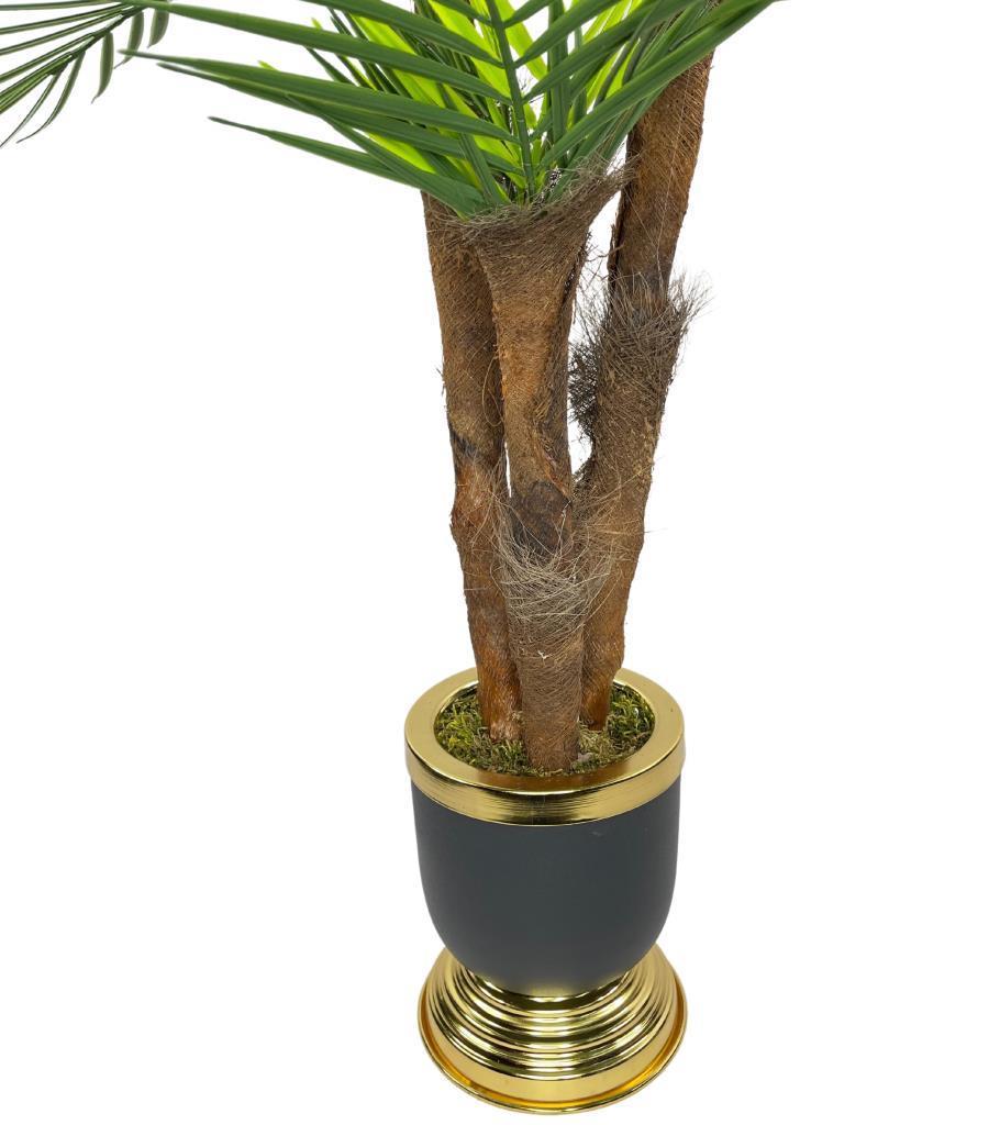Yapay Ağaç Areka Palmiye Metal SiyahGold Lüks Vazoda 3Katlı 18Yaprak 110cm Salon Çiçeği Yapay Çiçek