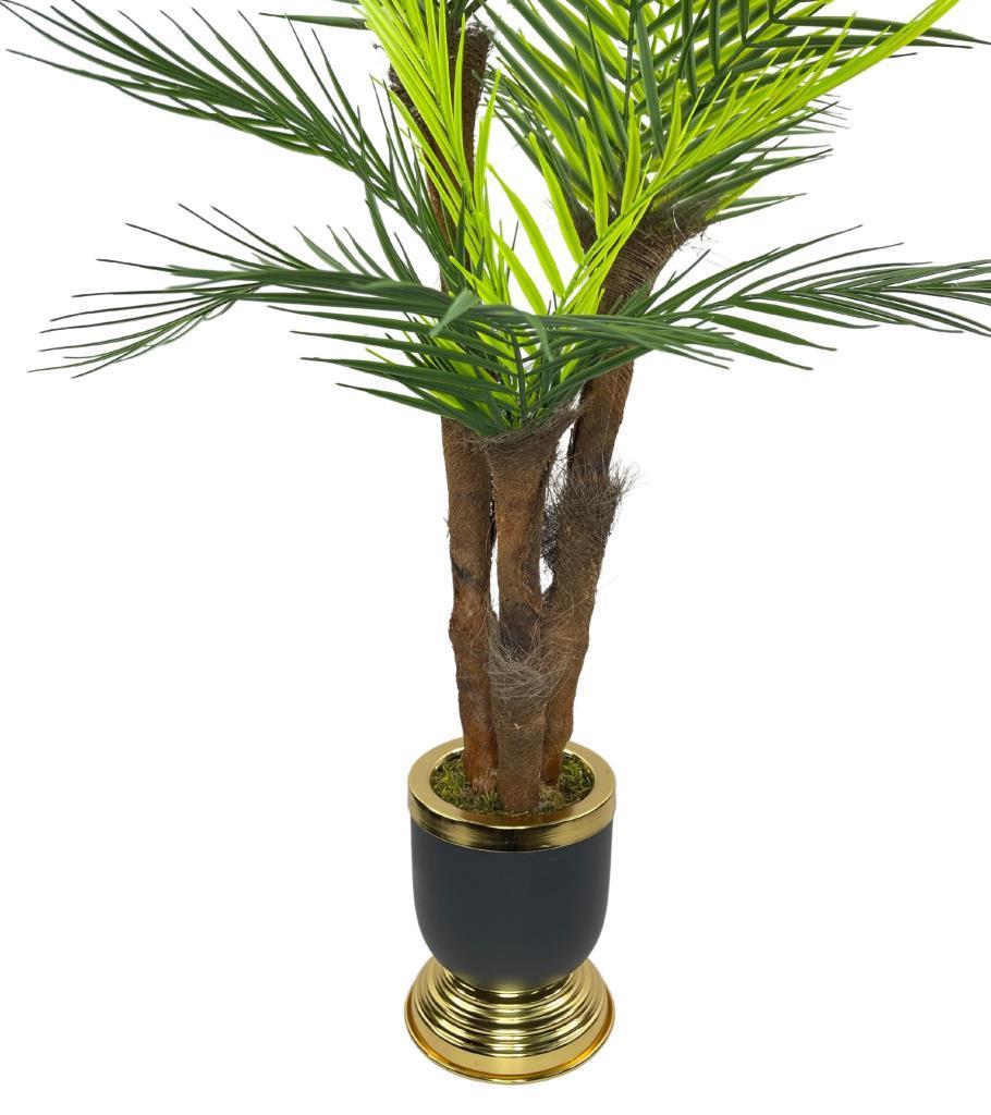 Yapay Ağaç Areka Palmiye Metal SiyahGold Lüks Vazoda 3Katlı 18Yaprak 110cm Salon Çiçeği Yapay Çiçek