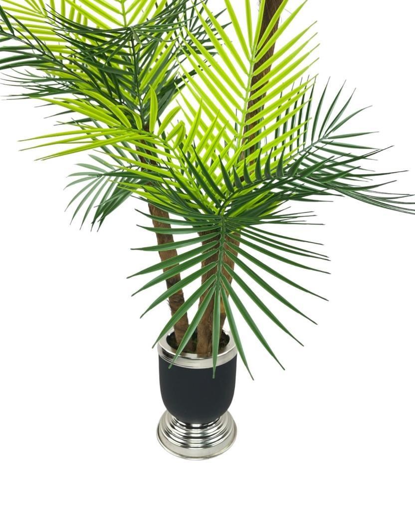 Yapay Ağaç Areka Palmiye Metal SiyahGümüş Lüks Vazoda 3Katlı 18Yaprak 110cm Salon Çiçeği Yapay Çiçek