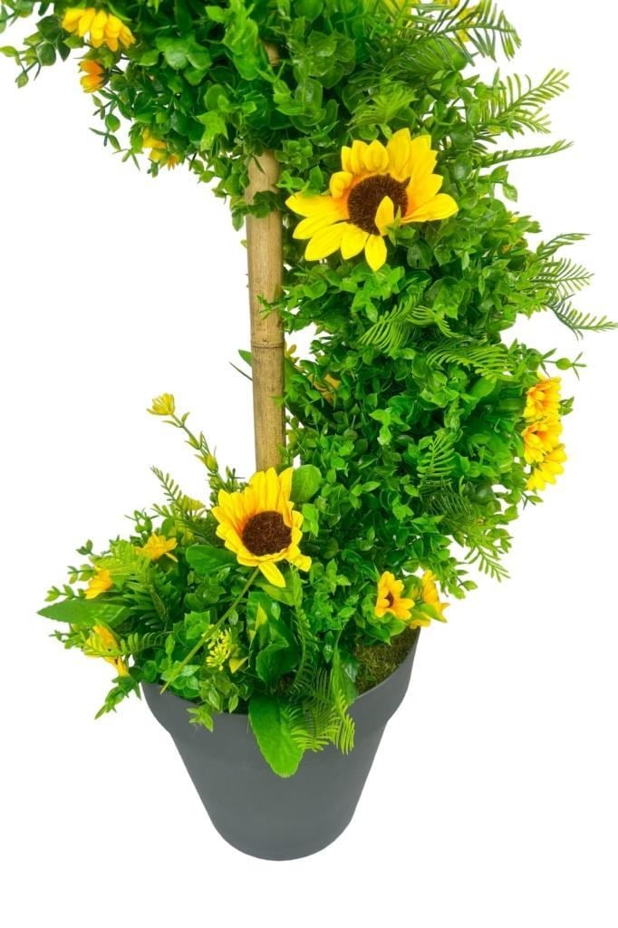 Yapay Ağaç Ay Çiçekli Spiral Şimşir Ağacı 160cm Bambu Saplı Salon Bitkisi