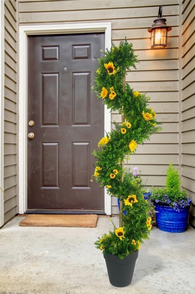 Yapay Ağaç Ay Çiçekli Spiral Şimşir Ağacı 160cm Bambu Saplı Salon Bitkisi