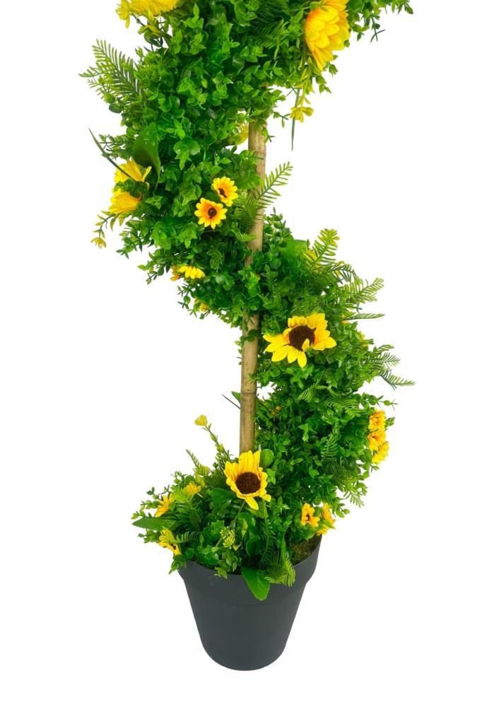 Yapay Ağaç Ay Çiçekli Spiral Şimşir Ağacı 160cm Bambu Saplı Salon Bitkisi