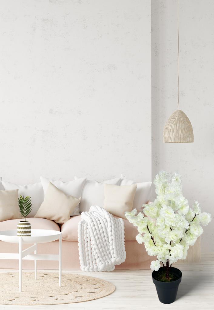 Yapay Ağaç Bahardalı Ağacı Beyaz Japon Kiraz Çiçeği Sakura Çiçeği 70cm Siyah Plastik Saksılı