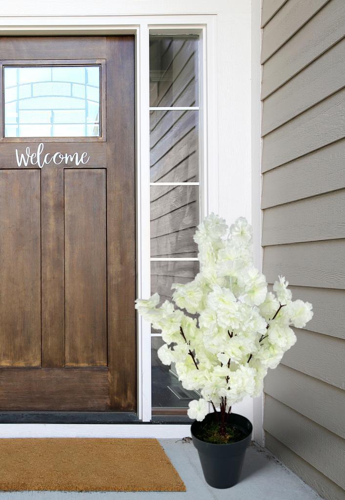 Yapay Ağaç Bahardalı Ağacı Beyaz Japon Kiraz Çiçeği Sakura Çiçeği 70cm Siyah Plastik Saksılı