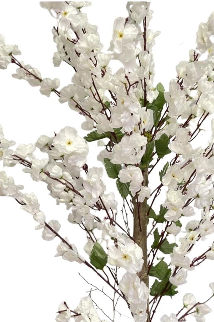 Yapay Ağaç Bahardalı Ağacı Beyaz Japon Kiraz Çiçeği Sakura Çiçeği 127x70cm Siyah Plastik Saksılı