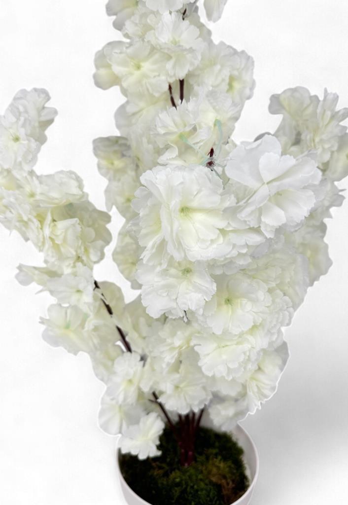 Yapay Ağaç Bahardalı Ağacı Beyaz Japon Kiraz Çiçeği Sakura Çiçeği 70cm Beyaz Plastik Saksılı