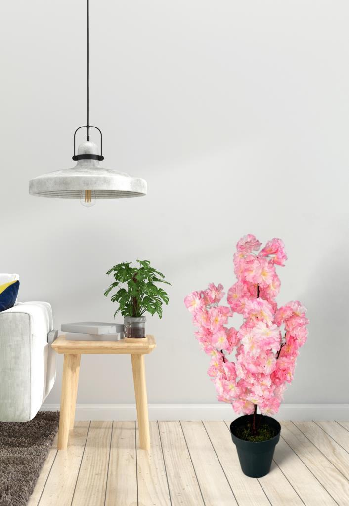 Yapay Ağaç Bahardalı Ağacı Pembe Japon Kiraz Çiçeği Sakura Çiçeği 70cm Siyah Plastik Saksılı