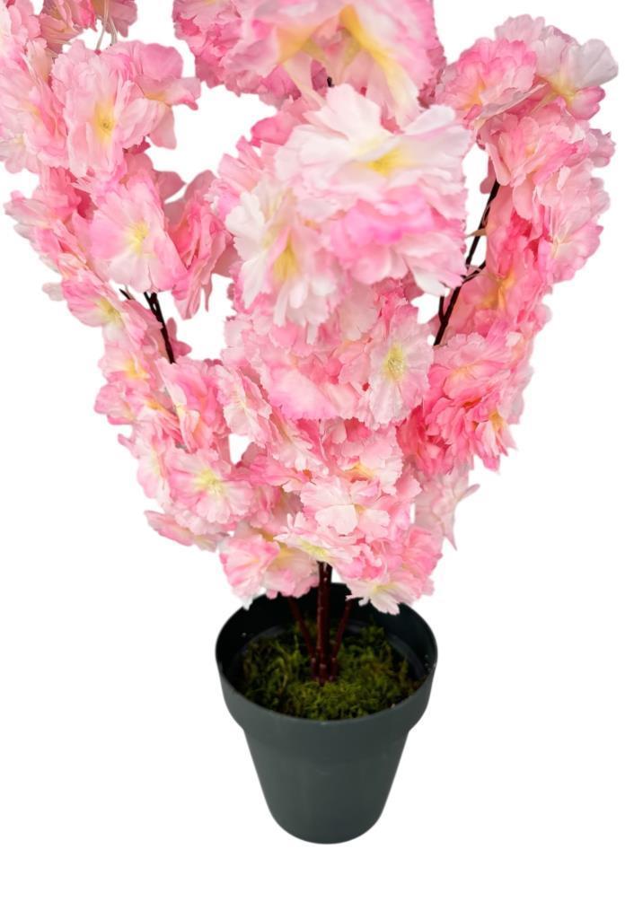 Yapay Ağaç Bahardalı Ağacı Pembe Japon Kiraz Çiçeği Sakura Çiçeği 70cm Siyah Plastik Saksılı