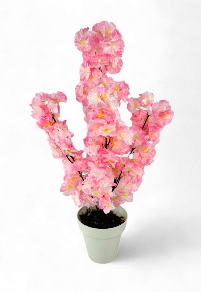 Yapay Ağaç Bahardalı Ağacı Pembe Japon Kiraz Çiçeği Sakura Çiçeği 70cm Beyaz Plastik Saksılı