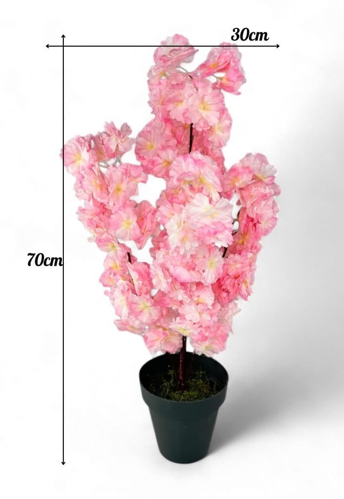 Yapay Ağaç Bahardalı Ağacı Pembe Japon Kiraz Çiçeği Sakura Çiçeği 70cm Siyah Plastik Saksılı