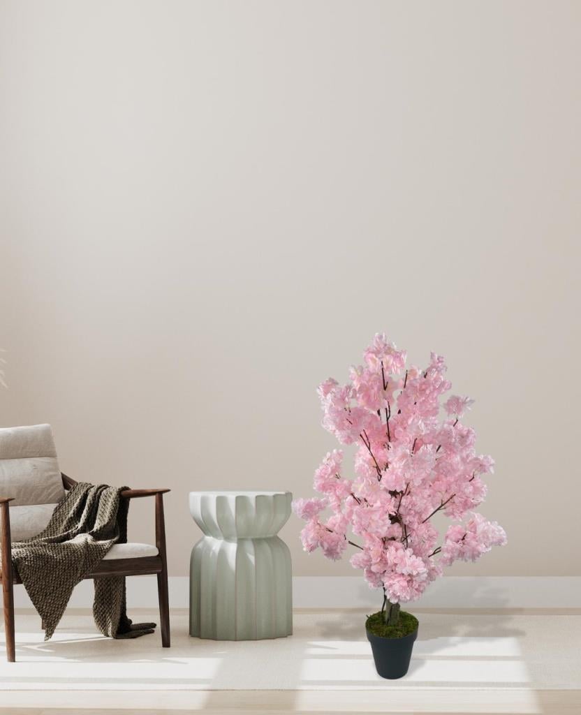 Yapay Ağaç Bahardalı Ağacı Pembe Japon Kiraz Çiçeği Sakura Çiçeği 80cm Siyah Plastik Saksılı