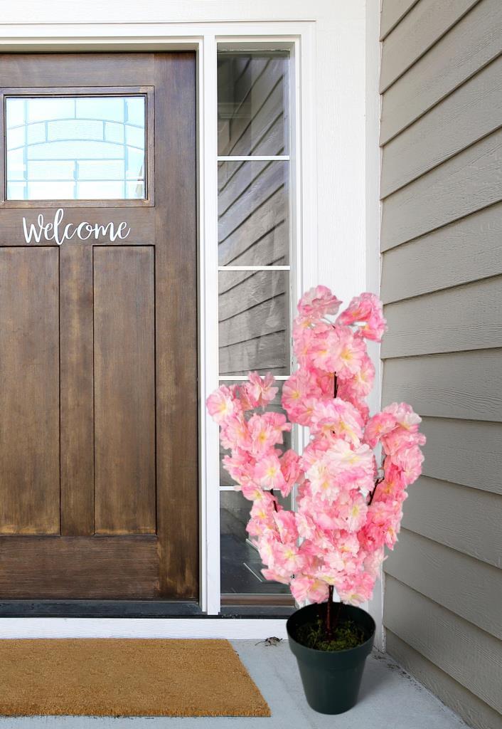 Yapay Ağaç Bahardalı Ağacı Pembe Japon Kiraz Çiçeği Sakura Çiçeği 70cm Siyah Plastik Saksılı