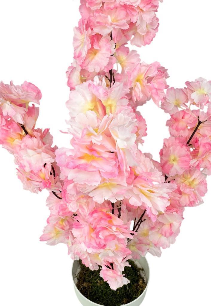 Yapay Ağaç Bahardalı Ağacı Pembe Japon Kiraz Çiçeği Sakura Çiçeği 70cm Beyaz Plastik Saksılı